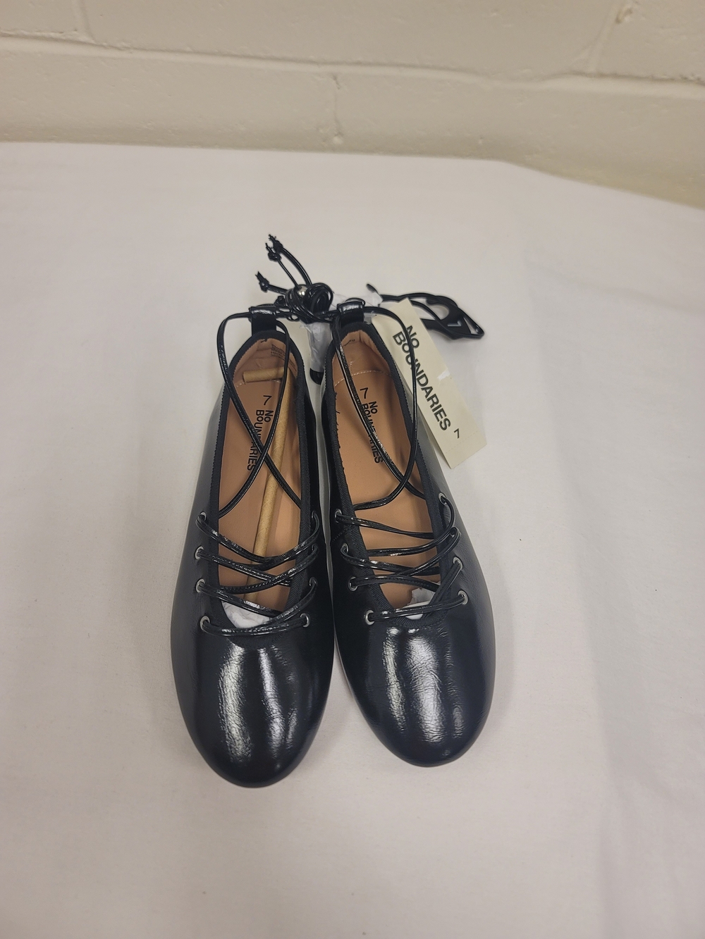 No Boundaries Black Lace-Up Ballet Flats with Crisscross Ties